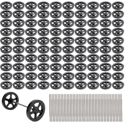 MINISCIENCE.COM 100 Plastic Front Wheels with 50 1/8" Axle Rods – Educational Robotics & Mechanical Kit (100 Wheels + 50 Axles Set)