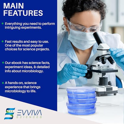 Evviva Sciences Nutrient Agar Petri Dishes Science Project Kit, Pre-Poured Agar Plates for Science Experiments, with Experiment eBook (Blue) - color: Blue
