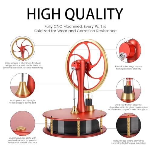 Low-Temperature Stirling Engine Classroom Teaching Stirling Engine Kit Steam Heat Educational Model Adult Desktop Educational Toys Brass Aluminum Stirling Engine-HZZ92 Pro Red - color: Pro Red