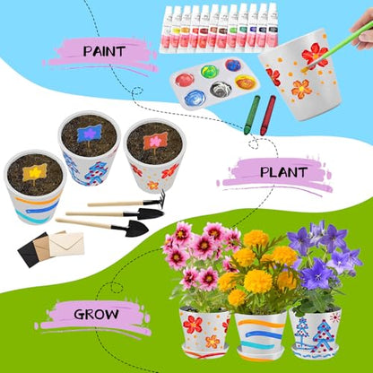 Paint & Plant Children’s Gardening Kit for Girls Boys Toys Garden Flower Gardening Gift for Kids Flower Pots Seeds Art Craft Grow Garden Planting Set for Kids Age 4 5 6 7 8 9 10 11 12 13 14 Years Old