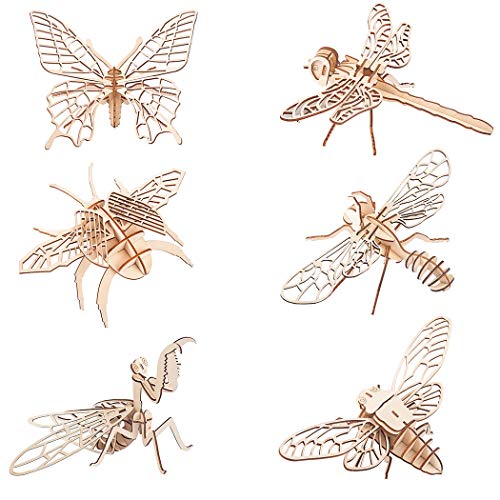 3D Wooden Insect Puzzle - 6 Piece Set Insect Animal Skeleton Assembly Model Puzzle - DIY Wooden Crafts 3D Puzzle - Wood STEM Gifts for Adults & Teens Birthday Gifts Christmas - color: Insects