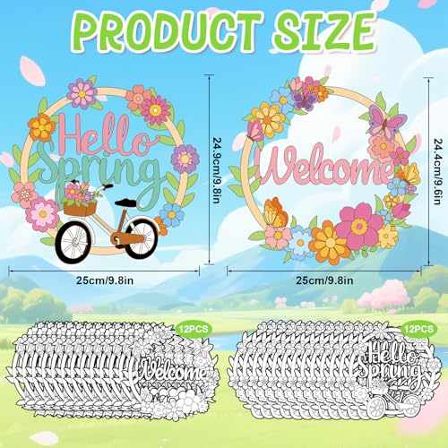 Sereliy 24 Pcs Spring Coloring Wreath Crafts, Color Your Own Flower Crafts, DIY Paper Wreath for Spring Home Activities Games. (Spring.24) - color: Spring.24