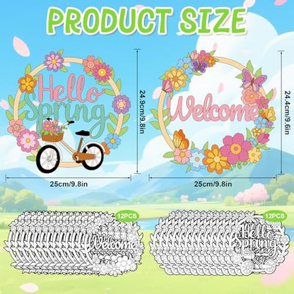 Sereliy 24 Pcs Spring Coloring Wreath Crafts, Color Your Own Flower Crafts, DIY Paper Wreath for Spring Home Activities Games. (Spring.24) - color: Spring.24
