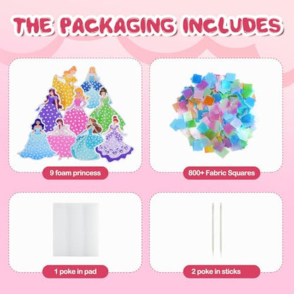Poke Art Kit for Girls Ages 4-8 | Princess Theme DIY Craft Kit | Mess-Free Fabric Puncture Painting | Creative Activity Gift for 6-12 Year Old Girls | Birthday Party Art Set - color: Magic Princess
