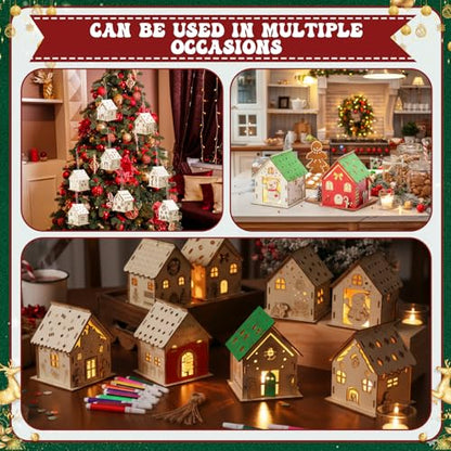 Threehoney 24 Sets Wooden Christmas Houses, 3D Gingerbread Village Kit