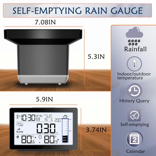BIUWING Wireless Rain Gauge Outdoor, Self-Emptying Digital Rain Gauges Outdoors Best Rated, Electronic Rain Measure Gauge, Freeze Proof Rain Gauge with Thermometer, Remote Rain Meter for Garden - color: Digital Rain Gauge