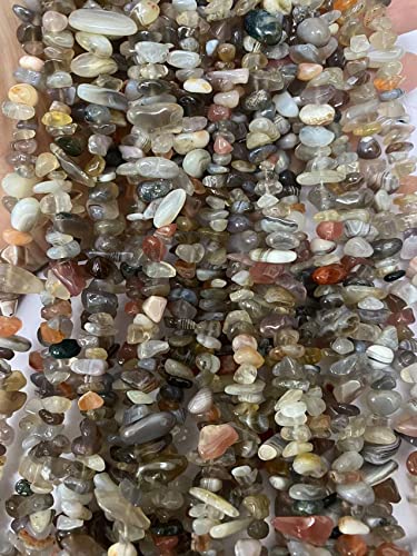 7-8mm Natural Botswana Agate Gemstone Chips Healing Gravel Bracelets Necklace Kit Irregular Tumble Stone Beads DIY Crafts Design Jewelry Making 32" - color: Botswana Agate
