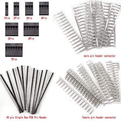 Taiss 600PCS Dupont Connector Kit - 2.54mm 1/2/3/4/5/6/7 Pin Housing Connector and Male/Female Crimp Pin, Jumper Wire Cable