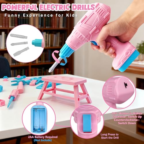 Kids Tool Set Kids Tool Box Kit Construction Toys - color: Pink