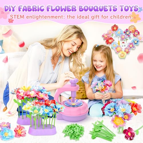 GirlsHome 300+PCS Fabric Flower Bouquets Toys, DIY Flower Craft Kits - color: Purple Pink