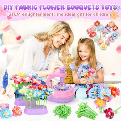 GirlsHome 300+PCS Fabric Flower Bouquets Toys, DIY Flower Craft Kits - color: Purple Pink