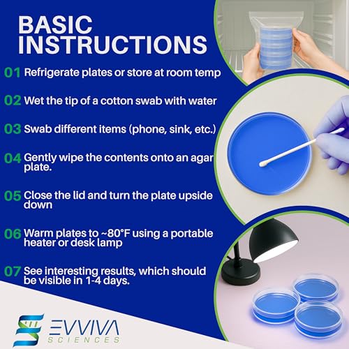 Evviva Sciences Nutrient Agar Petri Dishes Science Project Kit, Pre-Poured Agar Plates for Science Experiments, with Experiment eBook (Blue) - color: Blue