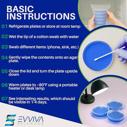 Evviva Sciences Nutrient Agar Petri Dishes Science Project Kit, Pre-Poured Agar Plates for Science Experiments, with Experiment eBook (Blue) - color: Blue
