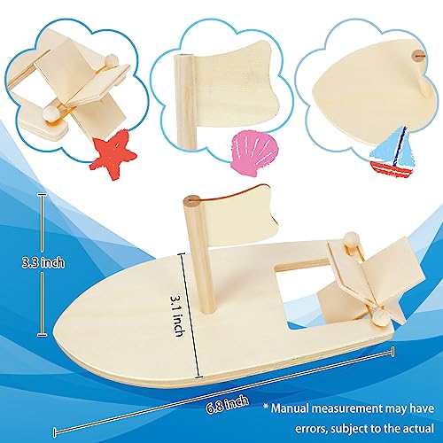 Amersumer 10 Pcs DIY Toy Wood Boat Craft Kits, Mini Wooden Sailboat Kits, Paddle Boats Paint and Decorate for School Projects, Make Your Own Sailboat Craft