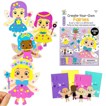 VKPI 4 Pieces EVA Foam Art Crafts Gift Kit, Creative Make Your Own Fairies, Cartoon Foam Paper Craft Projects for Kids Ages 4+ Toddler, Preschool Learning Toy for Birthday Party Favor Supplies - color: Fairies