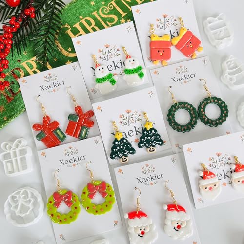 Xaekicr Christmas Polymer Clay Cutters Set – 8 Pcs Holiday Clay Earring Cutters for DIY Jewelry Making, Santa Tree Wreath Gifts – Clay Tools for Polymer Clay Molds Projects - color: 2C color