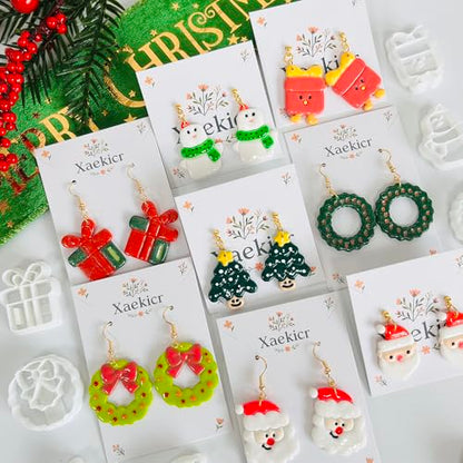 Xaekicr Christmas Polymer Clay Cutters Set – 8 Pcs Holiday Clay Earring Cutters for DIY Jewelry Making, Santa Tree Wreath Gifts – Clay Tools for Polymer Clay Molds Projects - color: 2C color