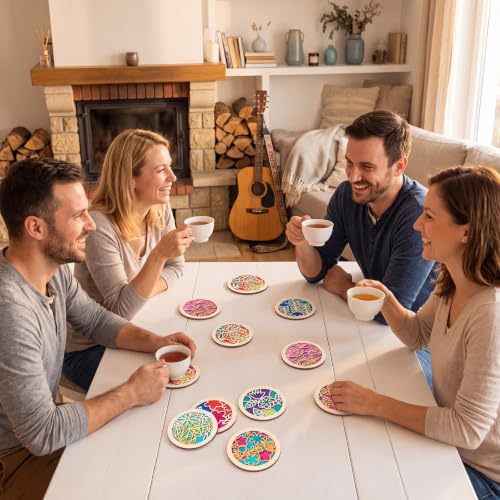 Reallnaive Wood Coasters Painting Kit DIY Craft, 12 Pcs, Floral - style: Floral