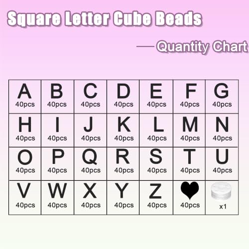 JULIMAIDONG Alphabet Beads A-Z 1100+Pcs Letter Number Hearts Bracelets Bead - color: Square White