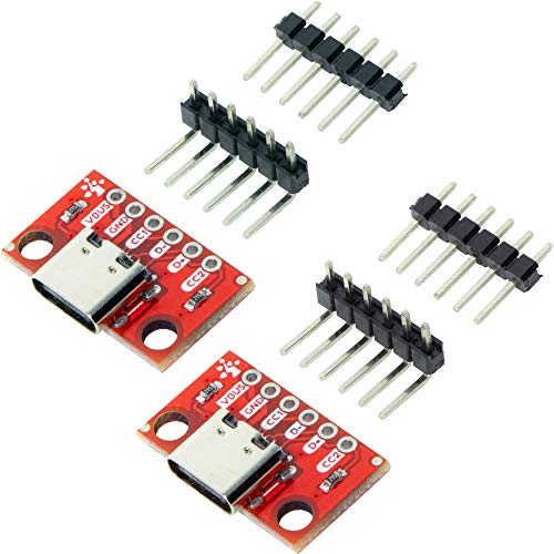 2pcs USB Type-C Female Breakout Board 6 pins Output 2 CC Pins 5K1 Res (2.54mm 100mils Pitch)…