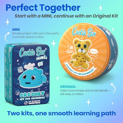 Cookie Box Crochet Kit for Beginners, Whale Luna - color: Blue and White