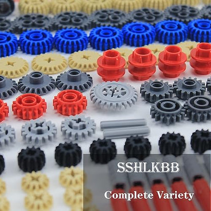 496 Pcs Technical Parts Building Blocks Gears Axle Pin Connector Compatible with Major Brand Toy Technical Cam Worm Cogs Gears Steering Parts Differential Engine Kit MOC Pieces for Replacement - style: MA395