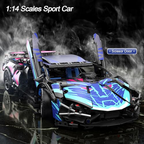 Sport Car Building Block Sets for Adults,Technical Race Car Collectible 1:14 Model Scale Engineering Toy Racing Cars Birthday for Men Teens Boys Age 8+ (Blue) - color: Blue