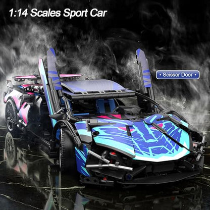 Sport Car Building Block Sets for Adults,Technical Race Car Collectible 1:14 Model Scale Engineering Toy Racing Cars Birthday for Men Teens Boys Age 8+ (Blue) - color: Blue