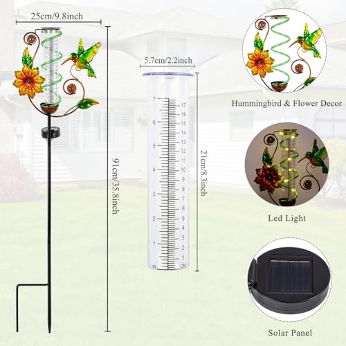 Solar Rain Gauge Outdoor, Hummingbird Rain Gauges - color: Green Hummingbird