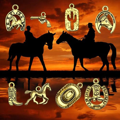 100 Grams Western Cowboy Charms for Jewelry Making Alloy Boot Gun Cowboy Boot Hat Horse Cactus Charms Pendants for Necklace Earrings Bracelet Keychain Father's Day Gifts DIY Craft Findings (SN822) - color: Antique Golded
