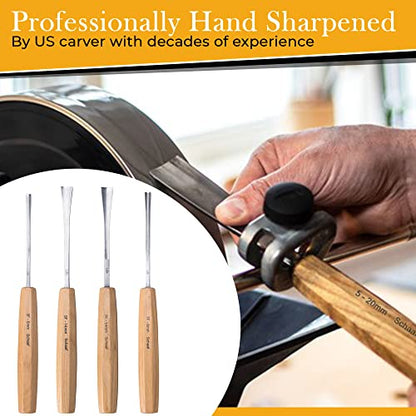 Schaaf Wood Carving Tools 4-pc Wood Chisel Set, Fishtail Gouges, Sharpened - color: Professionally Sharpened 4 Piece Fishtail Set