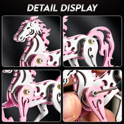 3D Metal Puzzle Mechanical Model Pink Horse Stainless Steel - color: D01-pink Horse