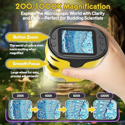 Kids Digital Microscope Science Gift: Complete STEM Toy Kit for Ages 4-12 - color: Yellow