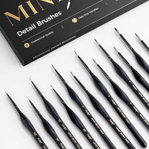 JUSART Miniature Paint Brushes 12 PCS, Fine Tip Model Paint Brushes, Black - color: Black Gold