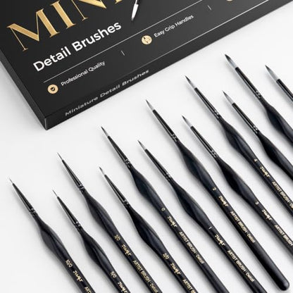 JUSART Miniature Paint Brushes 12 PCS, Fine Tip Model Paint Brushes, Black - color: Black Gold