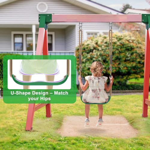 2Pcs Heavy Duty Swing Seats for Kid Full Bucket High Back & Anti Slip Seat - color: Green Full Bucket & U-shape Swing Seats