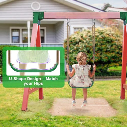 2Pcs Heavy Duty Swing Seats for Kid Full Bucket High Back & Anti Slip Seat - color: Green Full Bucket & U-shape Swing Seats