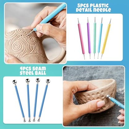 Aukney 100ML Air Dry Clay Glaze and 29pcs Tool Kit, High Gloss Air Dry Clay Glaze, Sealant, Prevent Clay from Cracking, and Scratch Resistant - Pottery Tools for Stippling, Shaping Clay Crafts