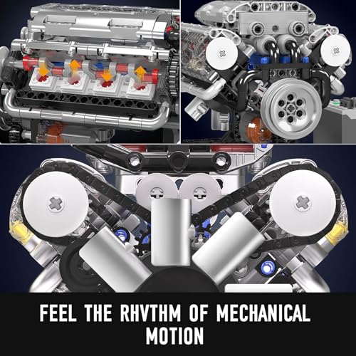 Mould King 10088 V8 Engine Model Building Kit that Runs, Build Your Own Mini Engine that Works, STEM Kit Gift for Adults 14+ Teens, DIY Mechanic Engineering Construction for Display (535 PCS) - style: V8 Engine