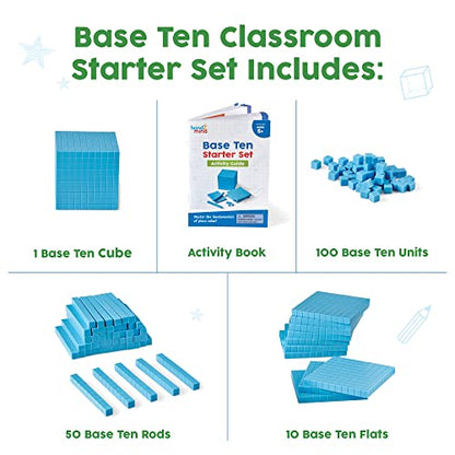 hand2mind Blue Plastic Base Ten Blocks Complete Classroom Set, Place Value Blocks, Counting Cubes, Math Blocks Kindergarten, Manipulative Kit for Mathematics for Elementary Teachers (Set of 161) - style: Blue, Set of 161