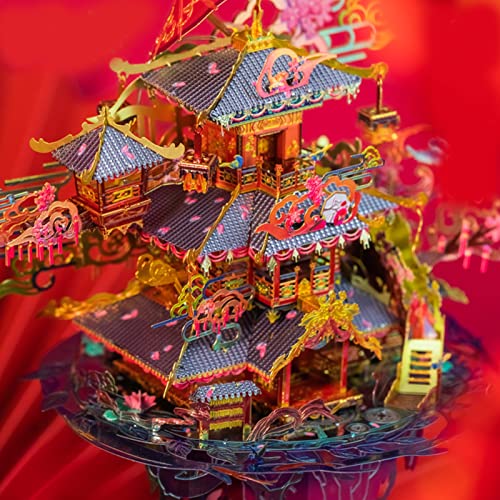 MU 3D Metal Puzzles Chinese Lucky Marriage Pavilion,Chinese Matchmaker Temples Bridal Palace Jigsaw DIY Model Kits Building, Wedding Birthday Girlfriend Gift - color: Marriage Pavilion