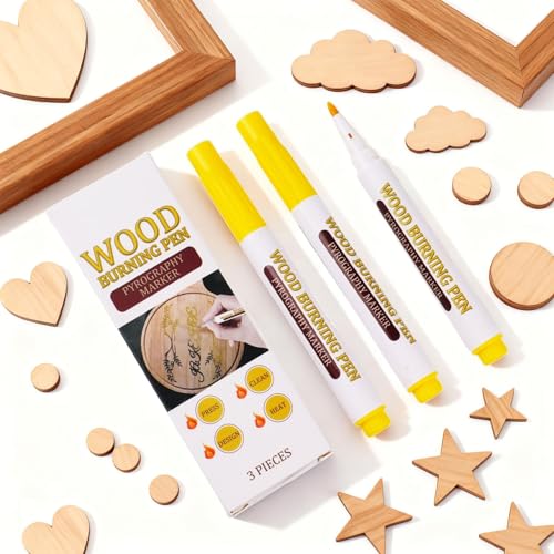 Wood Burning Marker Pen with 3 Inspirational Word Stencil- Pyrography Art Tool for Wood Crafting, PET Tips, DIY Woodburning Marker Kit for Beginners, Home Studio School Art Projects