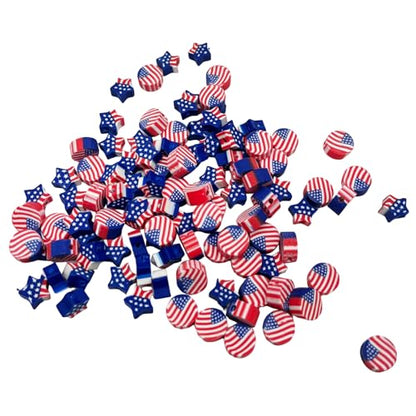 100 Pcs Patriotic Polymer Clay Beads 4th of July Mixed Heishi Spacer Beads Supplies for DIY Bracelet Earring Necklace Jewelry Making (American Flag) - color: American Flag