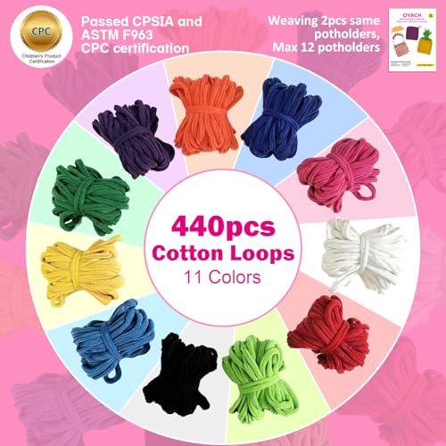 OYACH 7inch Cotton Potholder Metal Weaving Loom Loop,440 Potholder Loom Kit - color: Weaving Loom Kits