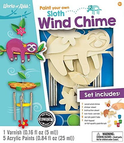 Works of Ahhh... Sloth Wind Chime Craft Kit - Classic Wood Paint Set for Kids, Includes Real Wood, Paints & Instructions - style: Sloth Wind Chime