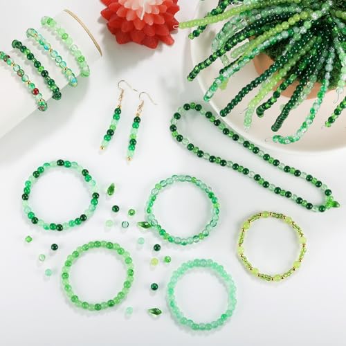 Funtopia 1600pcs Green Glass Beads for Bracelets, 6mm Crystal Beads - color: #10 Green, size: 6mm
