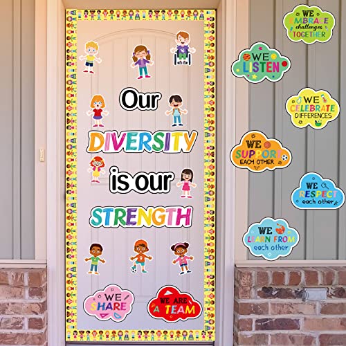 Diversity Bulletin Board Decoration Set Diverse Students Borders Cutouts for Party School Classroom Door Welcome Bulletin Board Craft Home Wall(Our Diversity is Our Strength) - style: Our Diversity is Our Strength