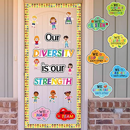 Diversity Bulletin Board Decoration Set Diverse Students Borders Cutouts for Party School Classroom Door Welcome Bulletin Board Craft Home Wall(Our Diversity is Our Strength) - style: Our Diversity is Our Strength