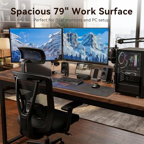 Coleshome 79 Inch Computer Desk with Power Outlet - color: Rustic Brown, size: 79 Inches