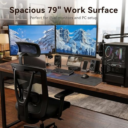 Coleshome 79 Inch Computer Desk with Power Outlet - color: Rustic Brown, size: 79 Inches